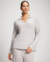 Premier Knit Cable Knit Collared Sweater - HEATHER STONE | Soma Women