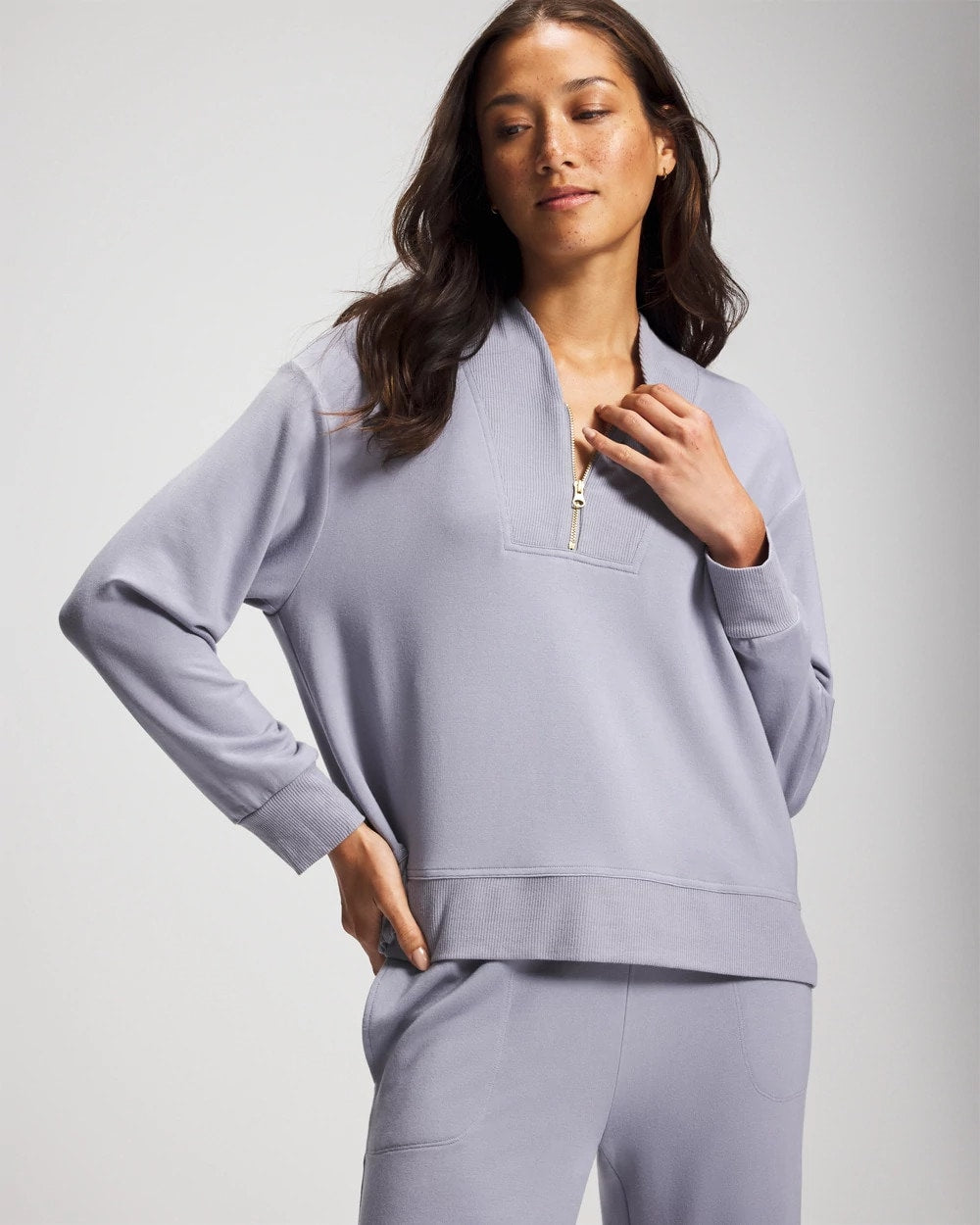 Ultrasoft Fleece Quarter Zip Sweatshirt - PERFECT SKY | Soma Women