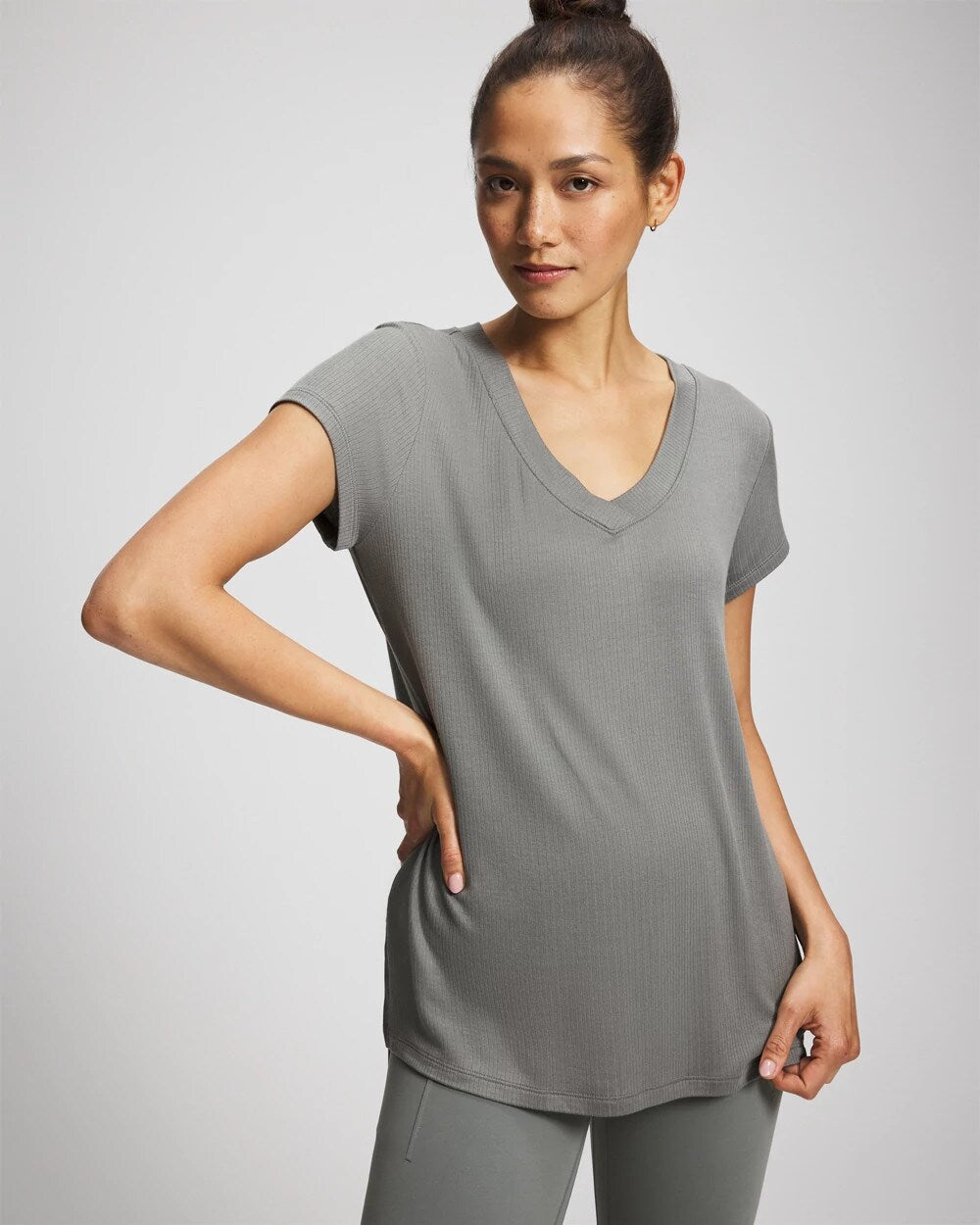 Rib Knit V-Neck Tee - SEDONA SAGE | Soma Women