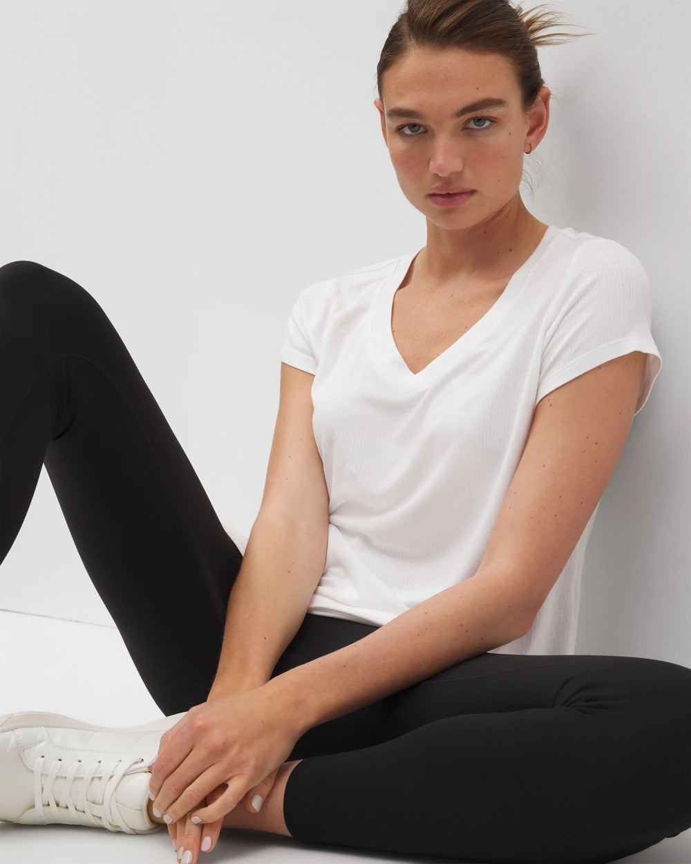 Rib Knit V-Neck Tee - OPTIC WHITE | Soma Women