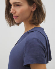 Crinkle Knit Short Sleeve V-Neck Hoodie - LUNAR TIDE | Soma Women