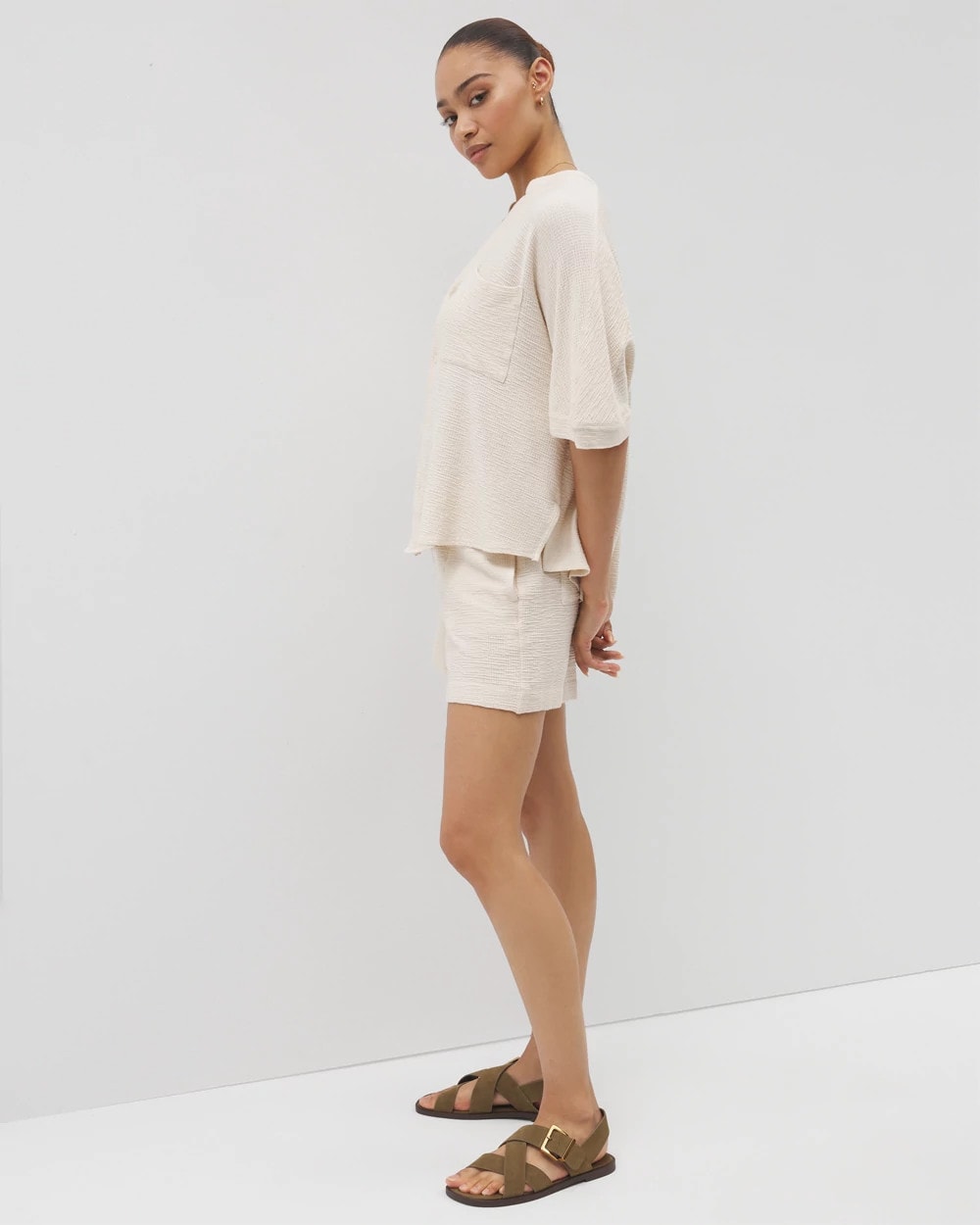 Crinkle Knit Relaxed Button-Up Top - PARCHMENT | Soma Women