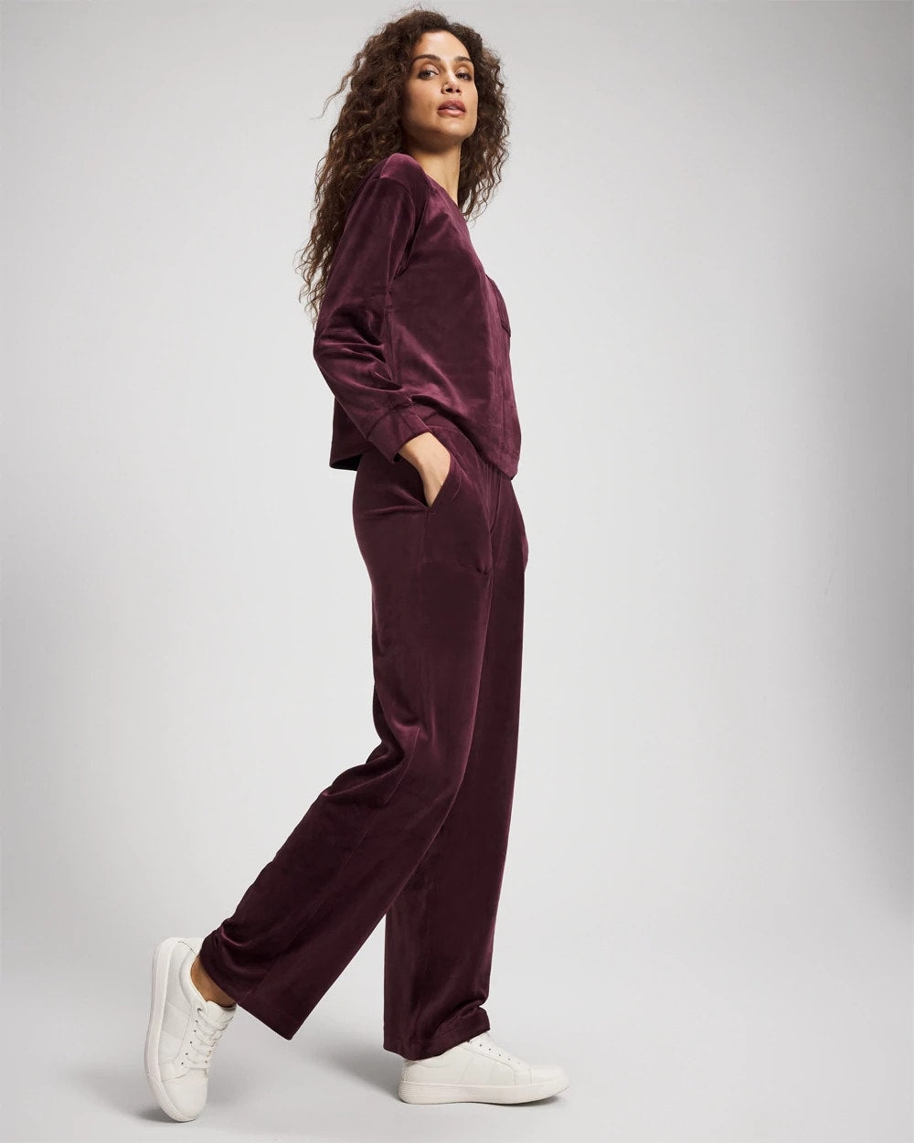 Velour Straight Leg Pants - MERLOT | Soma Women