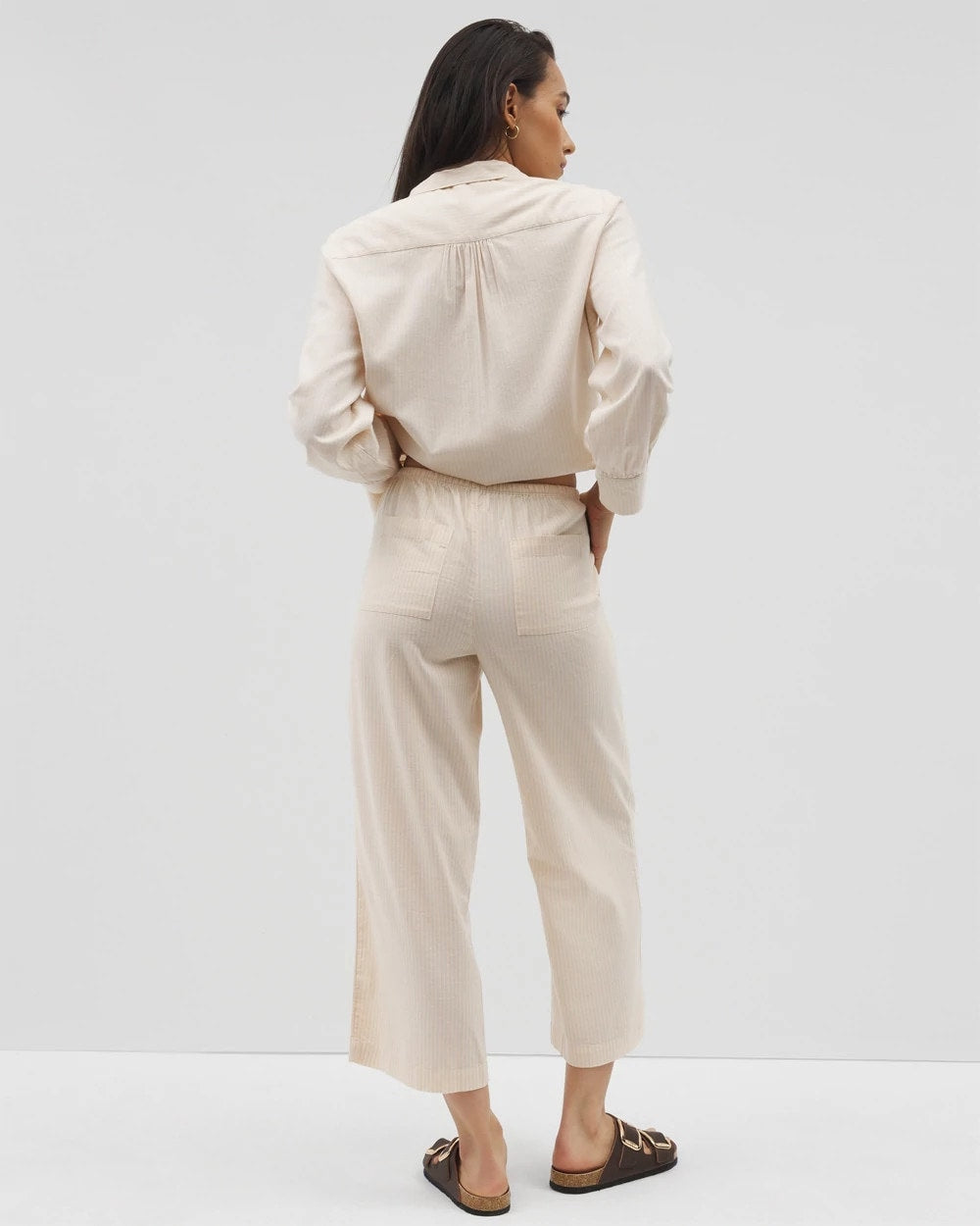 Beach Cotton Crop Pant - PALE SAND STRIPE | Soma Women