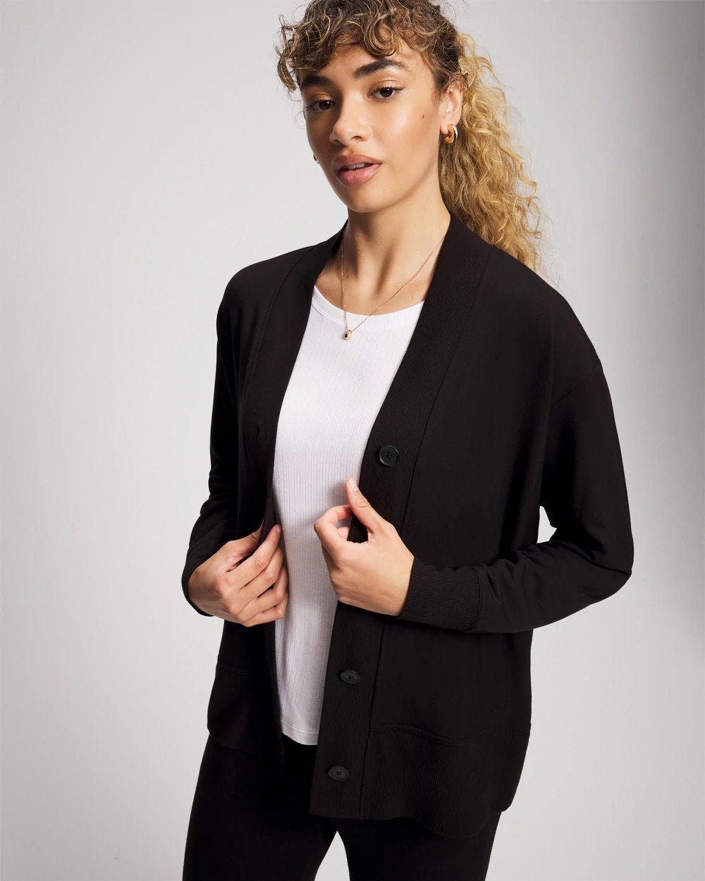 Ultrasoft Fleece Relaxed Button Up Cardigan - BLACK | Soma Women