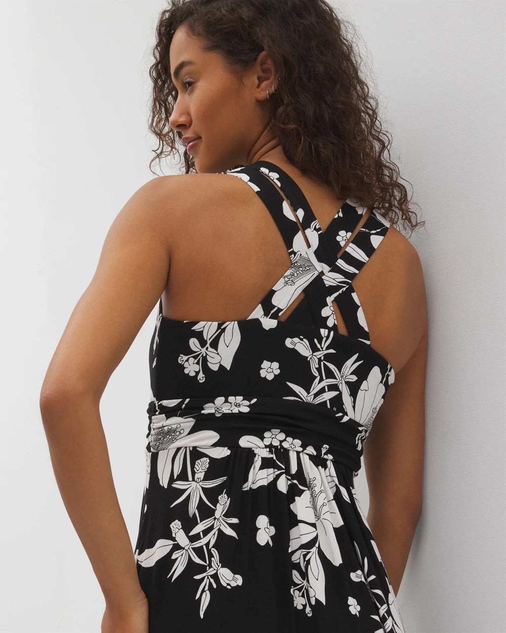 Isla Cross Back Maxi Bra Dress - PLUMERIA DREAM G BLACK | Soma Women