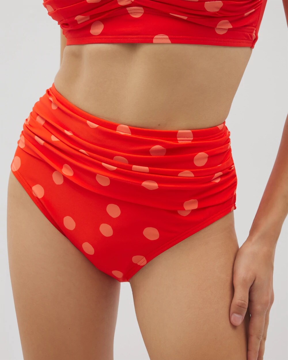 Ruched High-Waist Bikini Bottom - MOVEMENT DOT MINI CORAL | Soma Women
