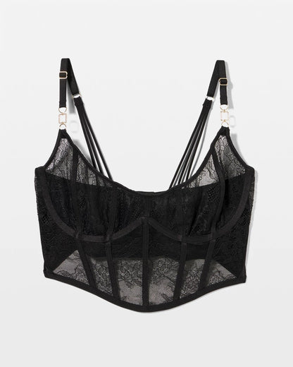 Sheer Glam Long Line Scoop Bralette - BLACK | Soma Women