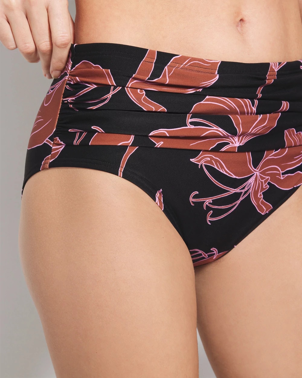 Ruched High-Waist Bikini Bottom - STAMPED TROPICS M BK BRN | Soma Women