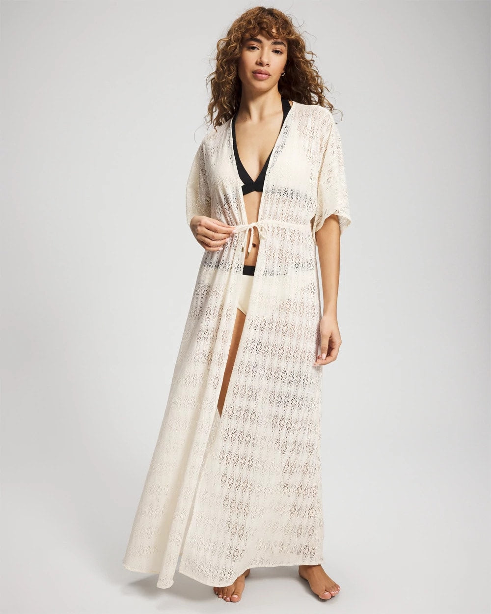 Sunkissed Crochet Open-Front Caftan - COCONUT WATER | Soma Women