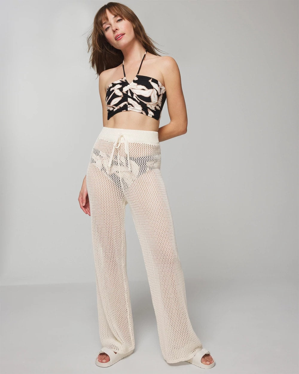 Cotton Crochet-Style Wide-Leg Pants - COCONUT | Soma Women