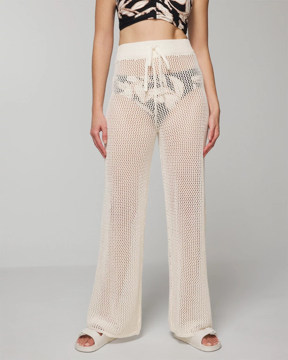 Cotton Crochet-Style Wide-Leg Pants - COCONUT | Soma Women