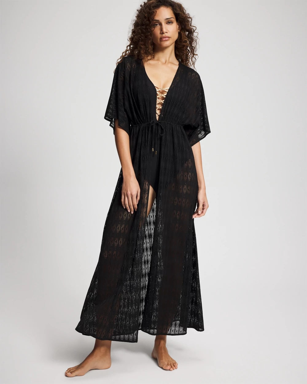 Sunkissed Crochet Open-Front Caftan - BLACK | Soma Women