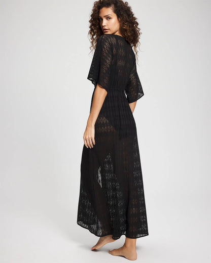 Sunkissed Crochet Open-Front Caftan - BLACK | Soma Women